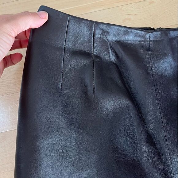 PleinAir Slim Straight Flat Front Genuine Leather Pants in Espresso Brown 0 - Picture 5 of 16